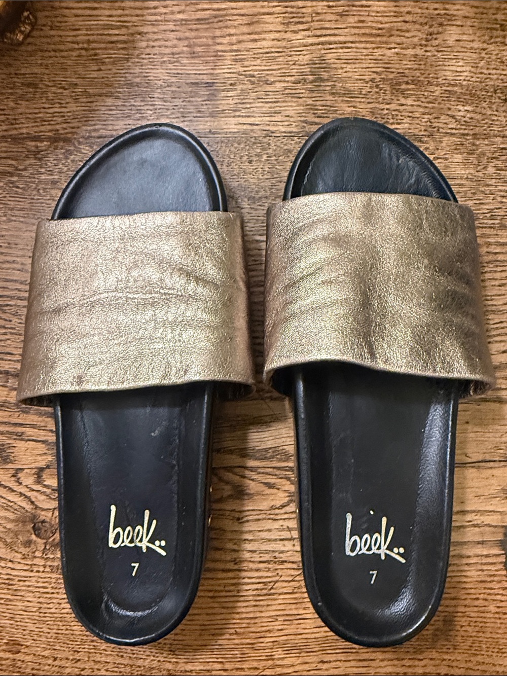 beek Metallic Gold Slide Sandals for Women